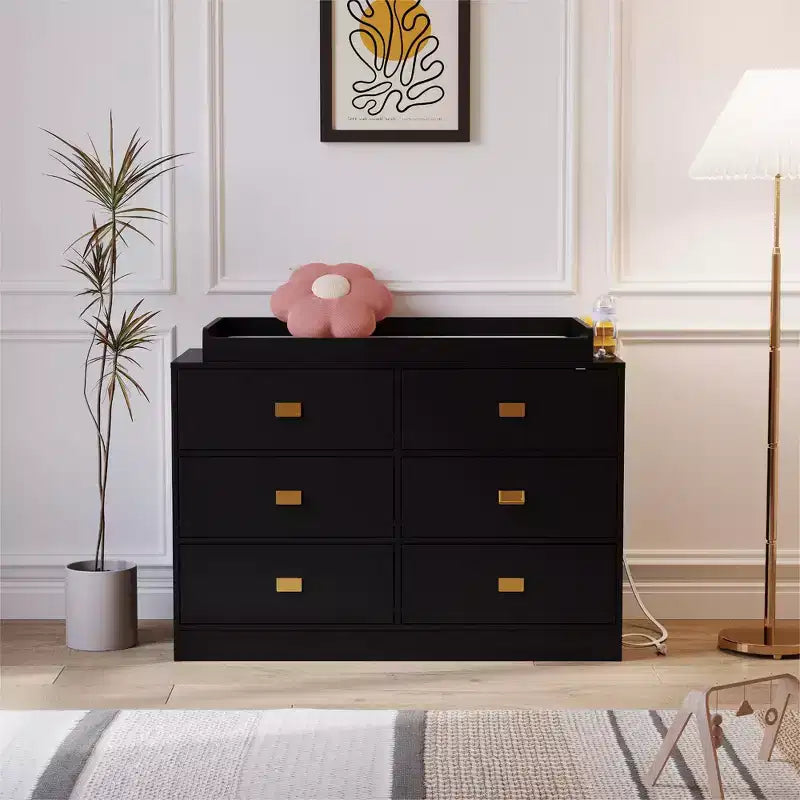 Commode de chambre d'enfant à 6 tiroirs avec table à langer - Commode avec barres de sécurité et plateau imperméable