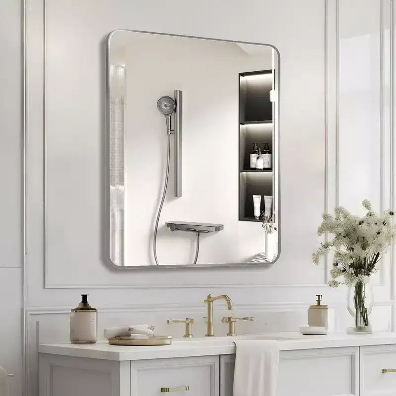 Miroir Mural Rectangulaire de Salle de Bain 30x36 Pouces, Verre HD avec Cadre en Aluminium Antirouille