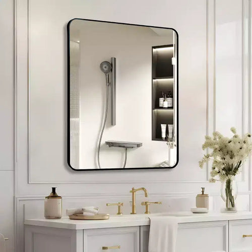 Miroir Mural Rectangulaire de Salle de Bain 30x36 Pouces, Verre HD avec Cadre en Aluminium Antirouille