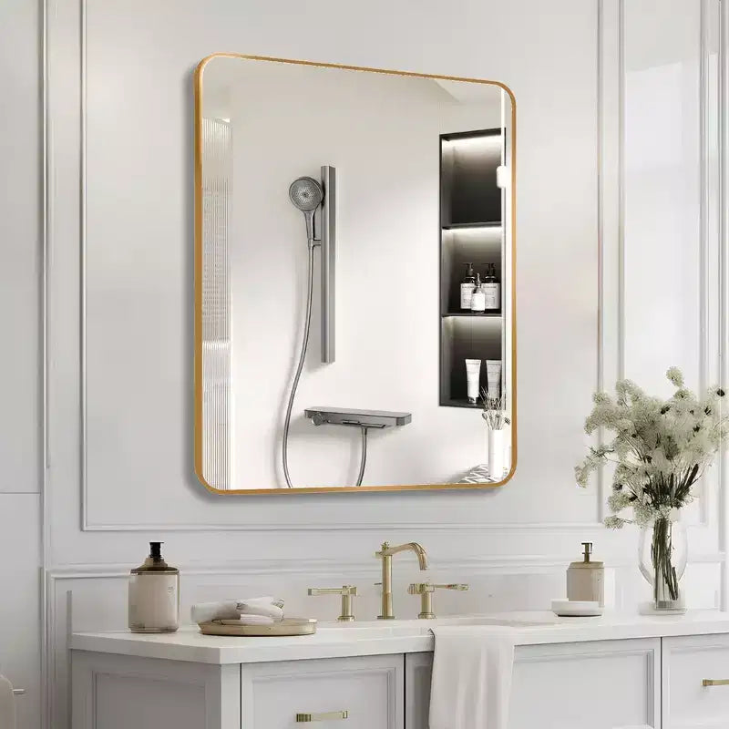 Miroir Mural Rectangulaire de Salle de Bain 30x36 Pouces, Verre HD avec Cadre en Aluminium Antirouille