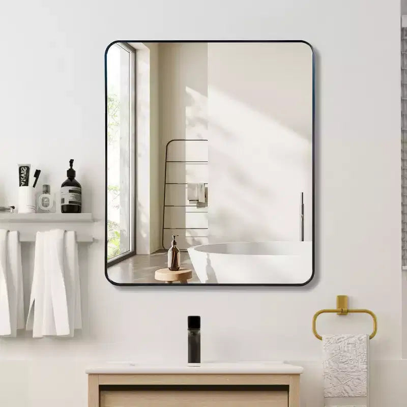 Whisen 30x36 Inch Rectangular Bathroom Wall Mirror, HD Glass with Anti-Rust Aluminum Frame