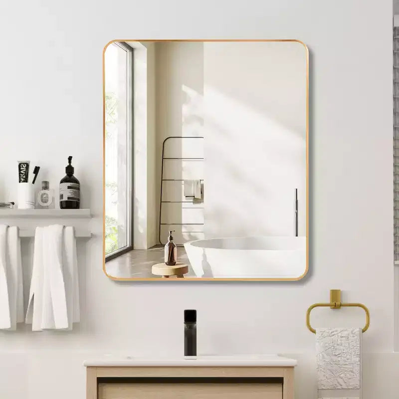 Miroir Mural Rectangulaire de Salle de Bain 30x36 Pouces, Verre HD avec Cadre en Aluminium Antirouille