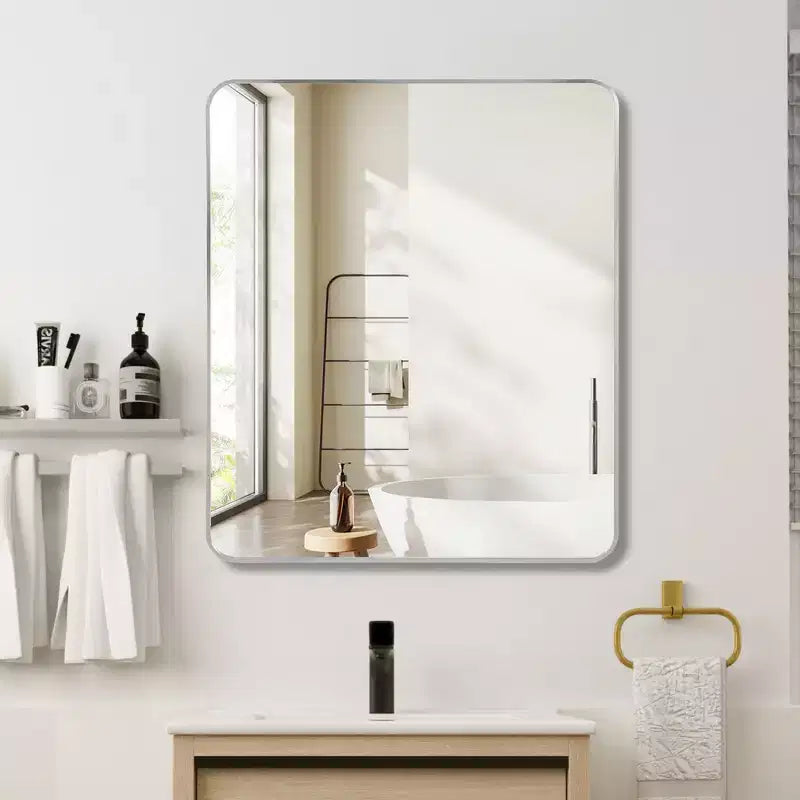 Miroir Mural Rectangulaire de Salle de Bain 30x36 Pouces, Verre HD avec Cadre en Aluminium Antirouille