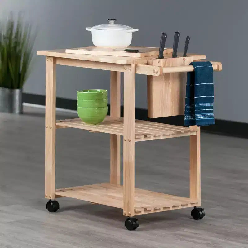 Desserte avec planche à découper Bois/Naturel : Style ferme, Cadre en bois massif, 2 étagères