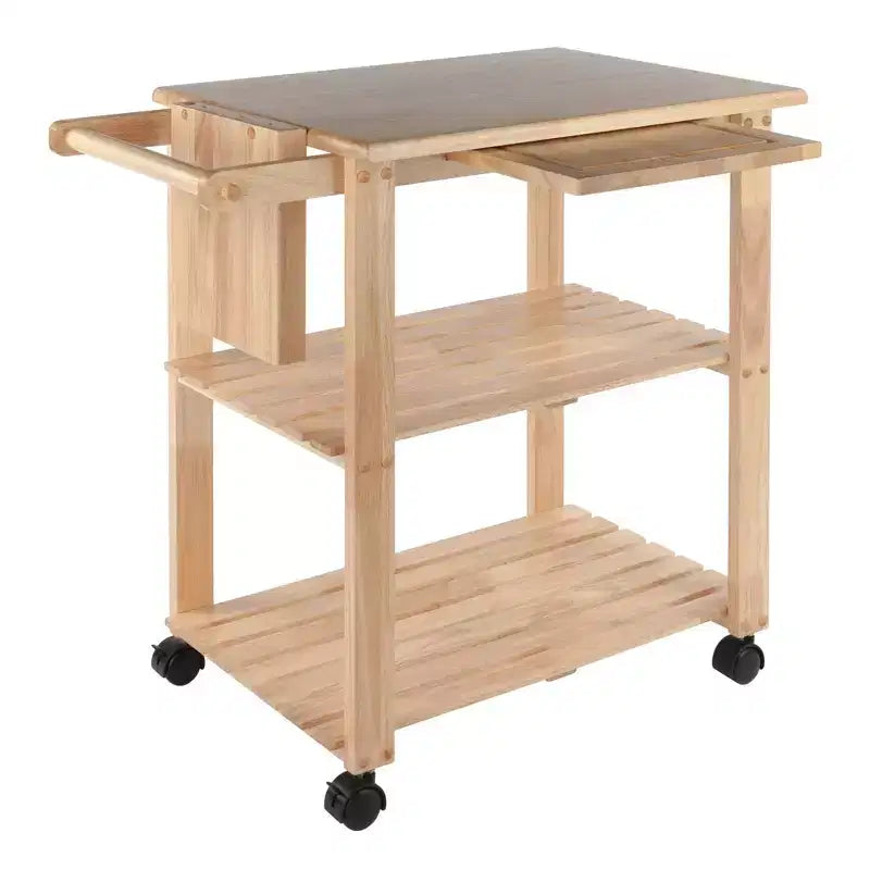 Desserte avec planche à découper Bois/Naturel : Style ferme, Cadre en bois massif, 2 étagères