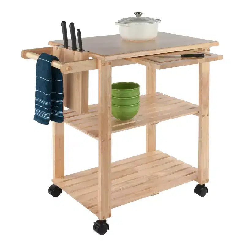 Desserte avec planche à découper Bois/Naturel : Style ferme, Cadre en bois massif, 2 étagères