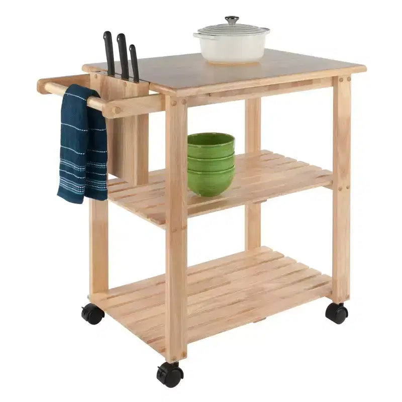 Desserte avec planche à découper Bois/Naturel : Style ferme, Cadre en bois massif, 2 étagères