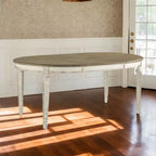 Table à manger ovale extensible ébréchée - Style ferme bicolore, 6 places, Rallonge amovible