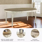 Table à manger ovale extensible ébréchée - Style ferme bicolore, 6 places, Rallonge amovible