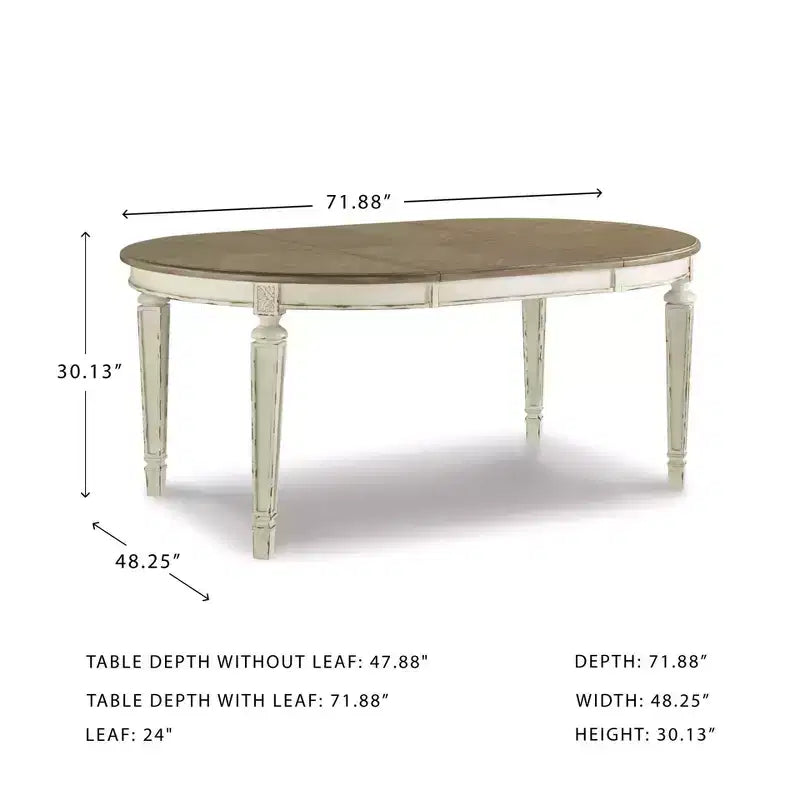 Table à manger ovale extensible ébréchée - Style ferme bicolore, 6 places, Rallonge amovible