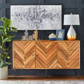 Buffet Alexandrie Chevron Chêne Mid-Century Moderne 2 Portes 3 Tiroirs : Desserte Mid-Century, Pieds Épingle, Rangement