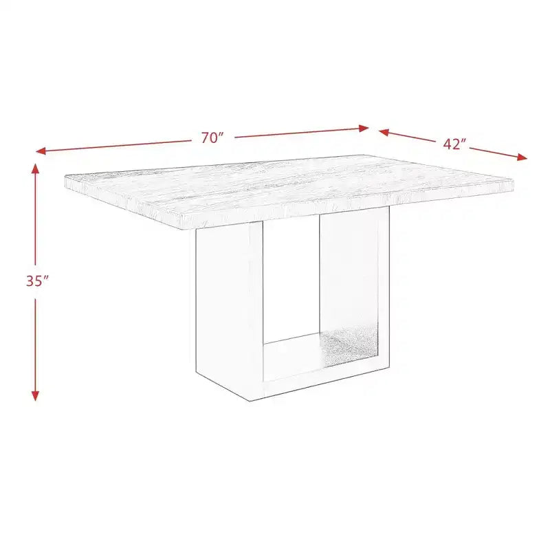 Table à manger hauteur comptoir Willow en marbre blanc : Piétement noir chic, 6 places
