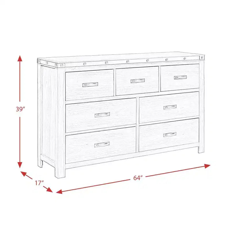 Commode 7 tiroirs Montauk Grise : Rangement spacieux, Indispensable pour la chambre, Accents métalliques
