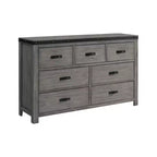 Commode 7 tiroirs Montauk Grise : Rangement spacieux, Indispensable pour la chambre, Accents métalliques