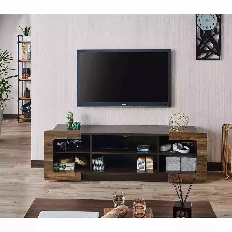 Meuble TV Dimanche pour TV jusqu'à 70" Wengé Foncé : Meuble TV Moderne avec Étagères Ouvertes