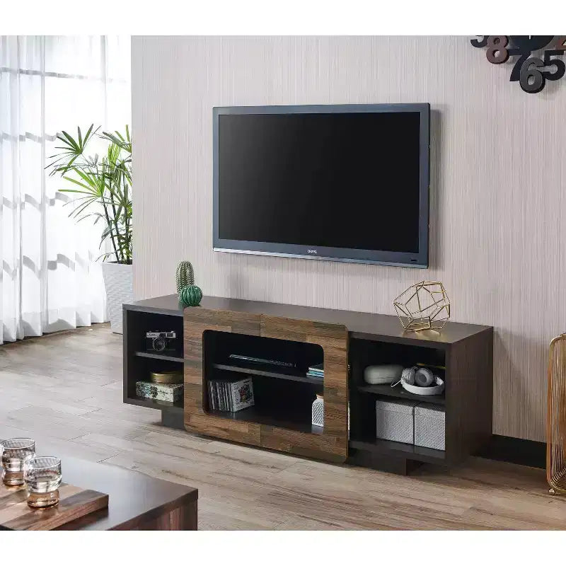 Meuble TV Dimanche pour TV jusqu'à 70" Wengé Foncé : Meuble TV Moderne avec Étagères Ouvertes