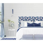 Skyline Furniture French Seam Ottoman in Nautical Stripe Navy: Modern Footstool, No Assembly, Wood Frame