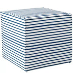 Pouf ottoman français en toile à rayures nautiques : repose-pieds moderne, sans assemblage, structure en bois