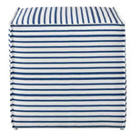 Pouf ottoman français en toile à rayures nautiques : repose-pieds moderne, sans assemblage, structure en bois
