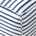 Pouf ottoman français en toile à rayures nautiques : repose-pieds moderne, sans assemblage, structure en bois
