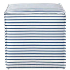 Pouf ottoman français en toile à rayures nautiques : repose-pieds moderne, sans assemblage, structure en bois