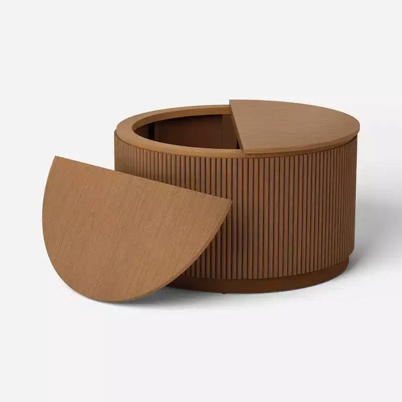 Table basse de rangement Lupine cannelée avec plateau amovible, marron foncé