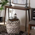 Console Wendy Wood Noyer : Meuble d'entrée en bois d'hévéa, motif soleil, design Mid-Century