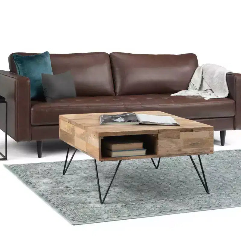 Table basse carrée à plateau relevable Moreno 32 po Naturel
