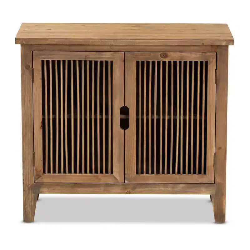 Meuble de rangement Clement à 2 portes avec brochettes en bois, couleur marron : Style bohème, étagères fixes, aucun assemblage requis