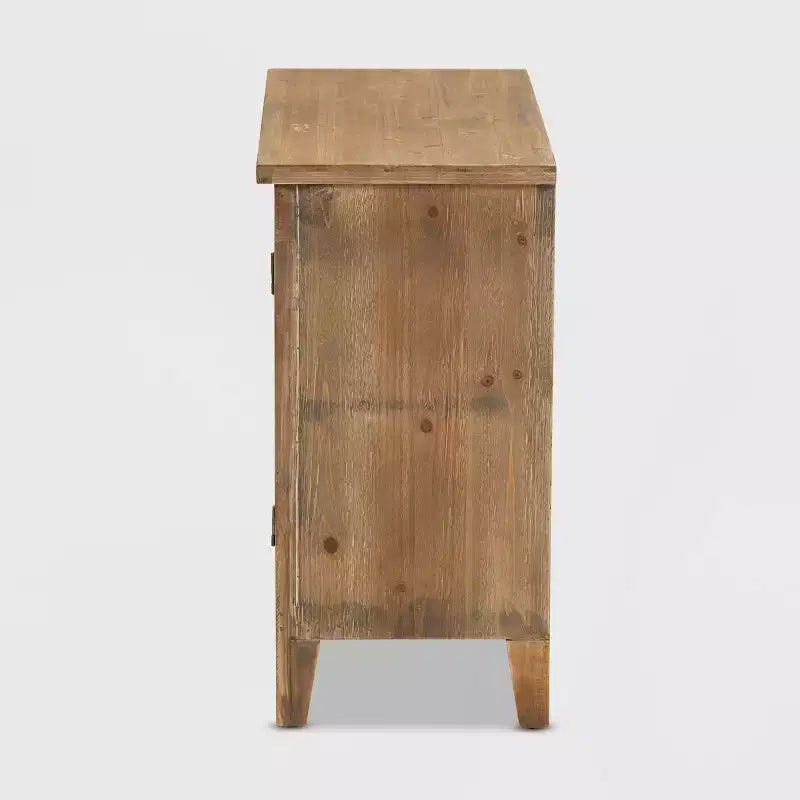 Meuble de rangement Clement à 2 portes avec brochettes en bois, couleur marron : Style bohème, étagères fixes, aucun assemblage requis