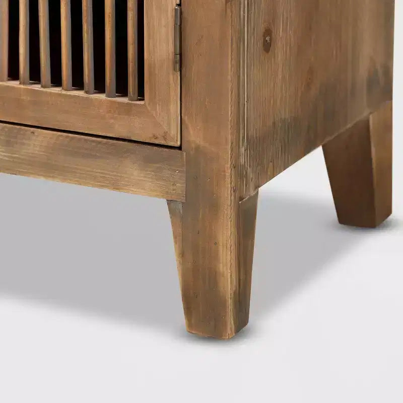 Meuble de rangement Clement à 2 portes avec brochettes en bois, couleur marron : Style bohème, étagères fixes, aucun assemblage requis