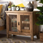 Meuble de rangement Clement à 2 portes avec brochettes en bois, couleur marron : Style bohème, étagères fixes, aucun assemblage requis