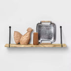 Étagère murale en bois avec fil de suspension Naturel/Noir