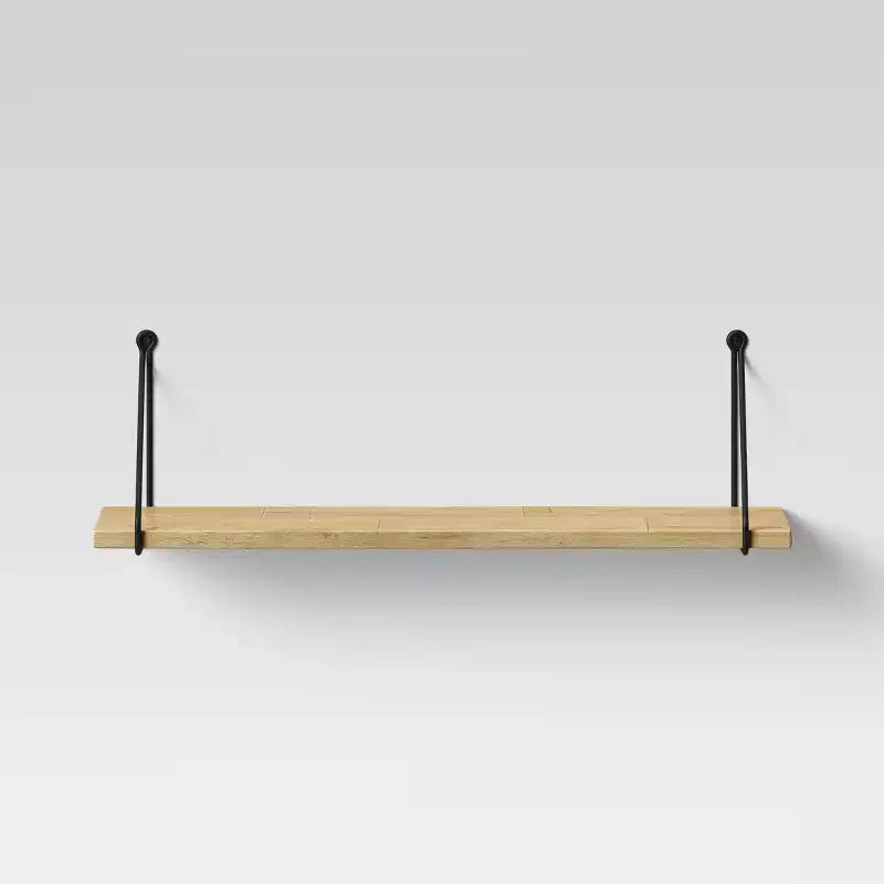 Étagère murale en bois avec fil de suspension Naturel/Noir