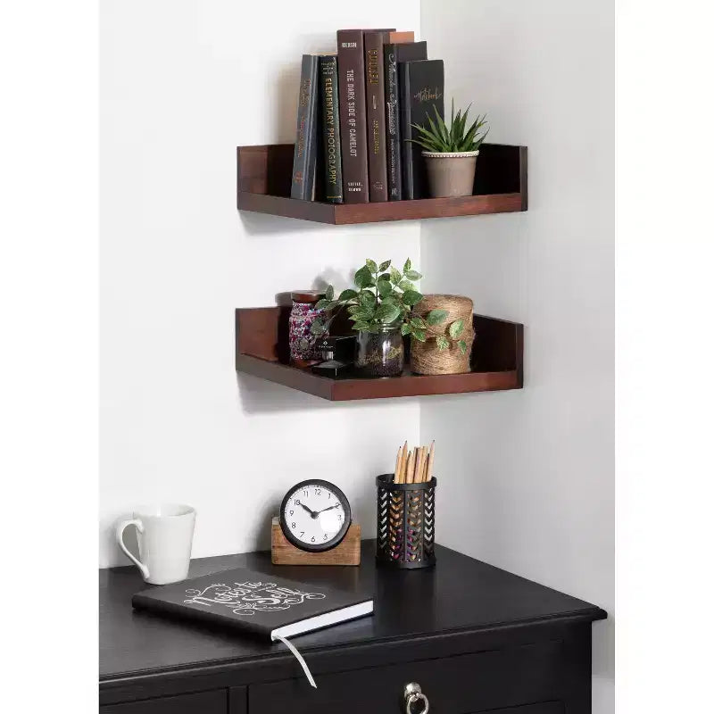 Étagère murale d'angle flottante en bois Levie, 4,5 x 2,2, paquet de 2